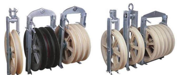 Nylon Large Diameter Rope Pulley Stringing Block / Cable Pulling Pulley Steel Frame